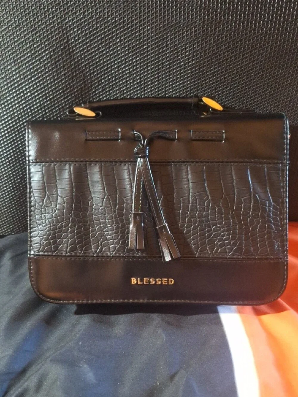 Black Women's Croc-Embossed Leather Bible Case